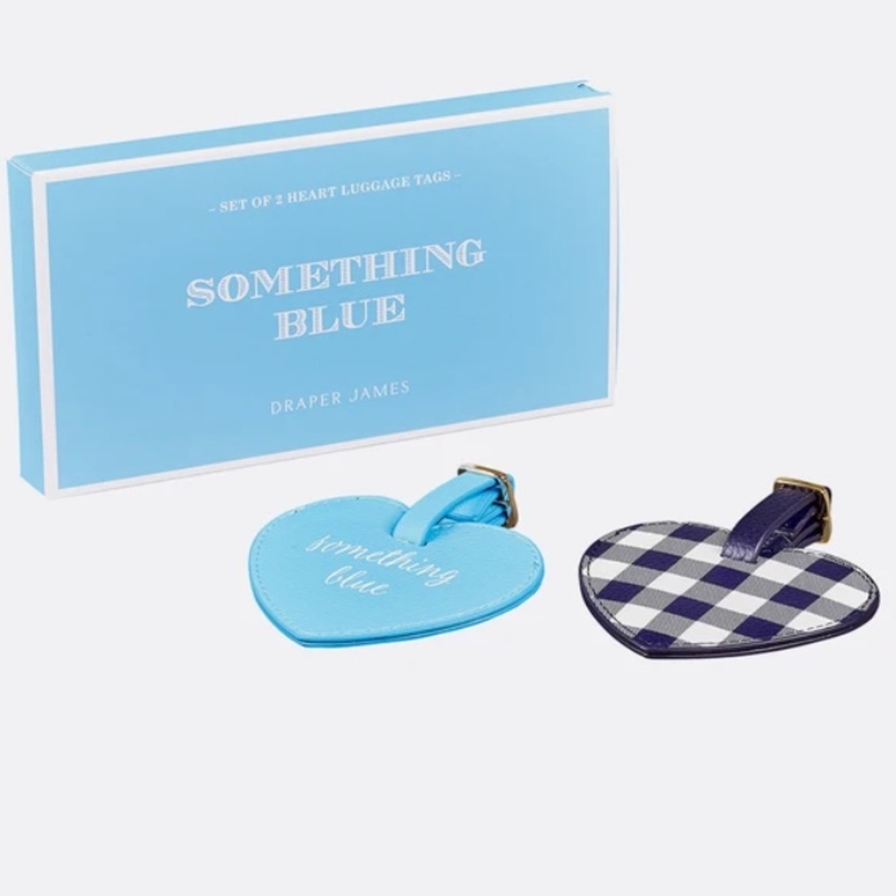 Draper James Luggage Tags Set of 2 Navy Blue Gingham DJ Light Blue NWT - Picture 3 of 7